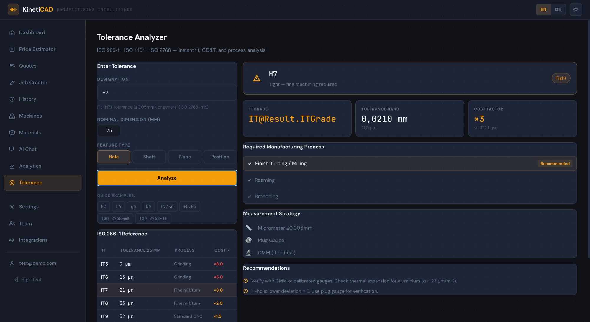 KinetiCAD Tolerance Analyzer - ISO analysis with cost impact
